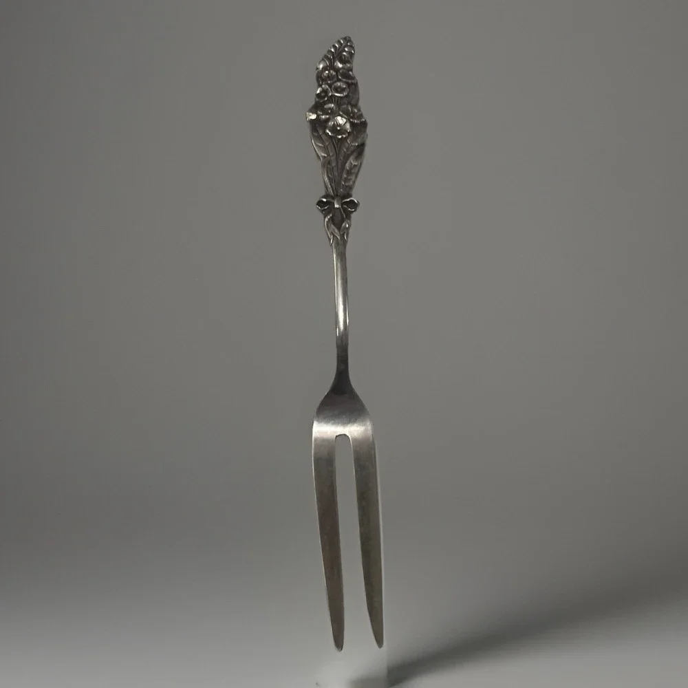 Vintage Reed & Barton Floral Silverplate Olive Pickle Cocktail Lemon Fork